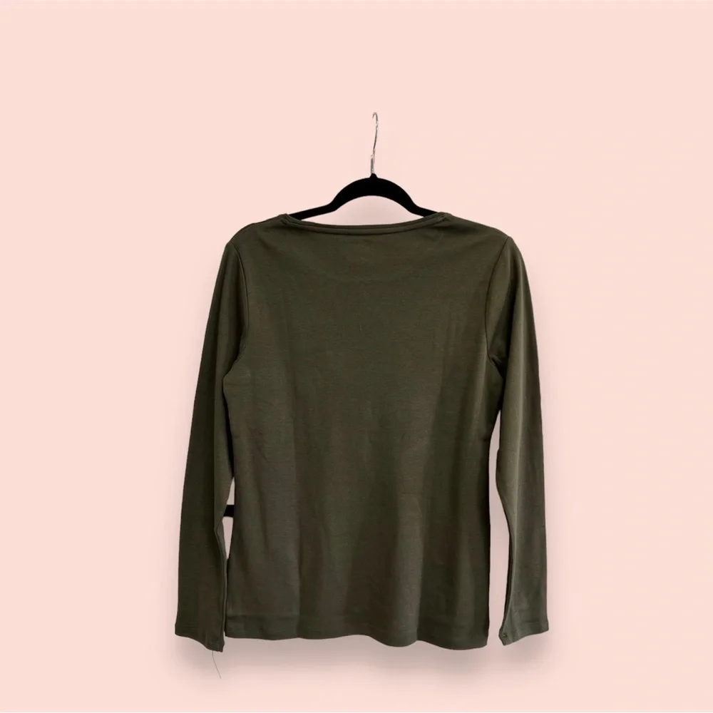TALBOTS Cotton Long Sleeve Tee/ Olive Night - Picture 2 of 4